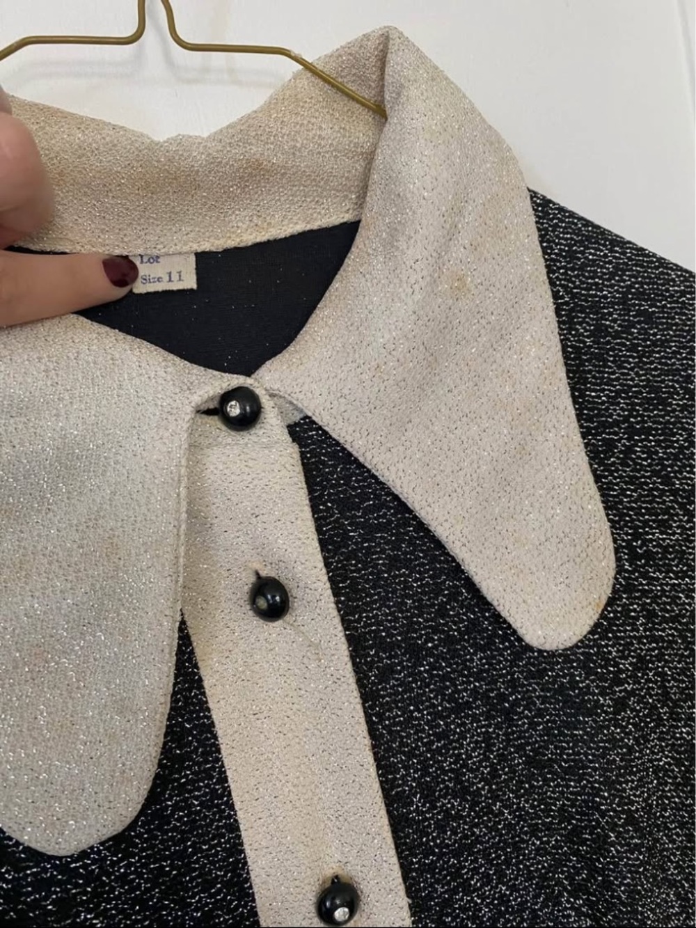 Vintage 70’s Black and Cream Long Button-Front Maxi Disco Dress - Picture 4 of 11